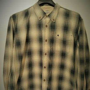 Men's Carhartt Relaxed Fit Shirt Size 3XL Button Down L/S Gray Plaid 100% Cotton